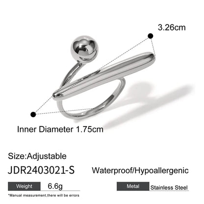 Stainless Steel Personality Minimalist Classy Ring 18k Gold Color Stylish Unique Finger Jewelry for Women Waterproof