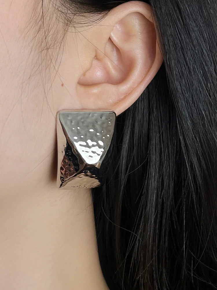 Exaggerated Metal Texture Pattern Geometric Square Hollow Earrings for Women Retro Unique Design Heavy Jewelry Gifts