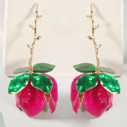 Retro and trendy drip metal floral earrings, niche and versatile, creative design sense