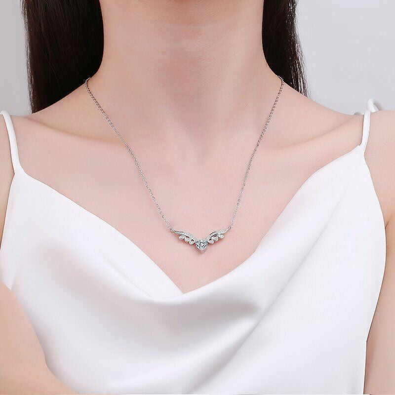 Elegant Crystal Angel Wing Heart Choker Necklace Women Girls Silver Jewellery