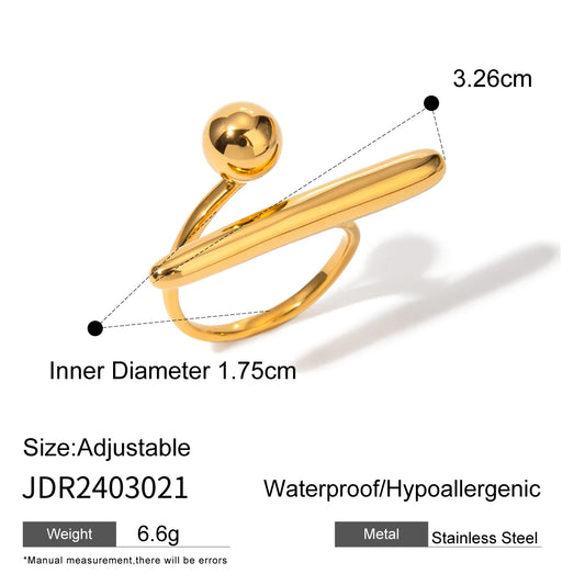 Stainless Steel Personality Minimalist Classy Ring 18k Gold Color Stylish Unique Finger Jewelry for Women Waterproof