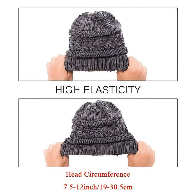 1/2pcs Women's Ponytail Hat Winter Warm Fleece Hat Soft Elastic Braided Messy High Bun Hat - Ponytail Women's