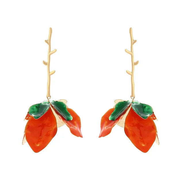 Retro and trendy drip metal floral earrings, niche and versatile, creative design sense