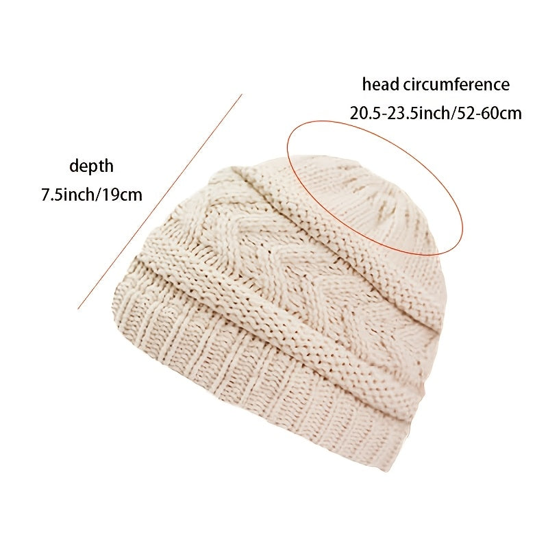 1/2pcs Women's Ponytail Hat Winter Warm Fleece Hat Soft Elastic Braided Messy High Bun Hat - Ponytail Women's