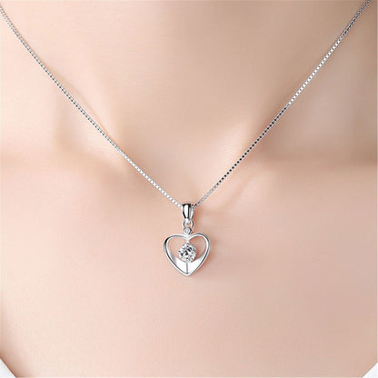 925 Sterling Silver Crystal Love Heart Pendant Necklace Women Jewellery Gift UK