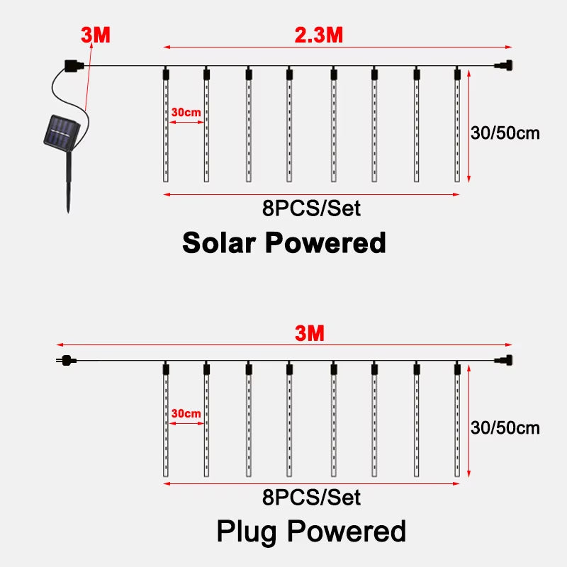 Solar LED Meteor Shower Lights Outdoor Waterproof Garden Fairy String Lights for Christmas Patio Street Shop Decoration