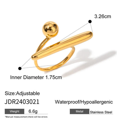 Stainless Steel Personality Minimalist Classy Ring 18k Gold Color Stylish Unique Finger Jewelry for Women Waterproof