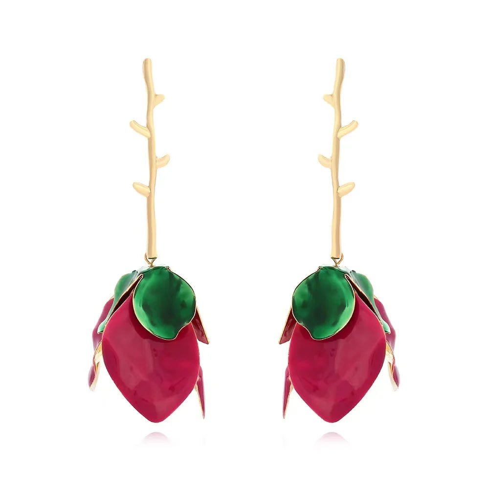 Retro and trendy drip metal floral earrings, niche and versatile, creative design sense