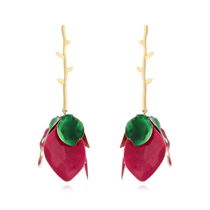 Retro and trendy drip metal floral earrings, niche and versatile, creative design sense