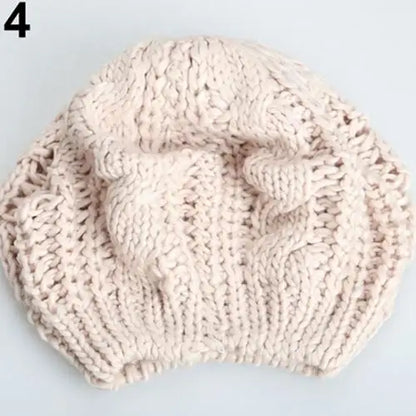 2022 Women's Beret Braided Baggy Wool Knitted Warm Winter Beanie Hat Ski Cap Korean Girl Twisted Hemp Flower Beret кепка женская