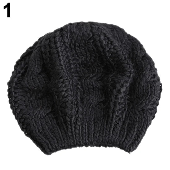 2022 Women's Beret Braided Baggy Wool Knitted Warm Winter Beanie Hat Ski Cap Korean Girl Twisted Hemp Flower Beret кепка женская