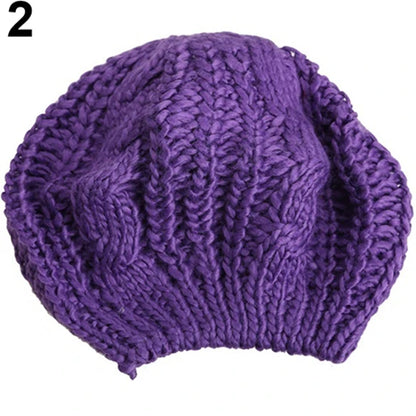 2022 Women's Beret Braided Baggy Wool Knitted Warm Winter Beanie Hat Ski Cap Korean Girl Twisted Hemp Flower Beret кепка женская