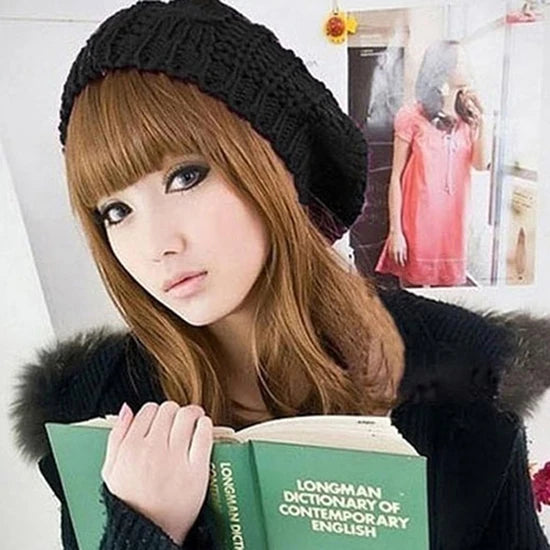 2022 Women's Beret Braided Baggy Wool Knitted Warm Winter Beanie Hat Ski Cap Korean Girl Twisted Hemp Flower Beret кепка женская