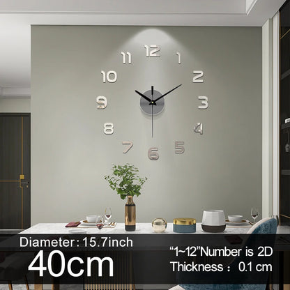 Large Wall Clock Quartz 3D DIY Big Watch Decorative Kitchen Clocks Acrylic Mirror Sticker Oversize Wall Clocks Home Letter Decor