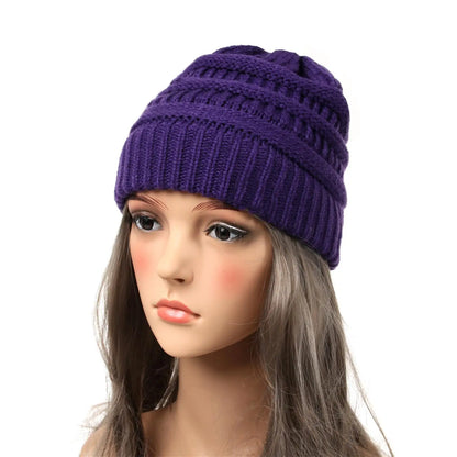 25 Color Knitted Beanies Hat Cap Skully Trendy Warm Chunky Soft Stretch Cable Knit Winter Hat For Women Fashion Gift