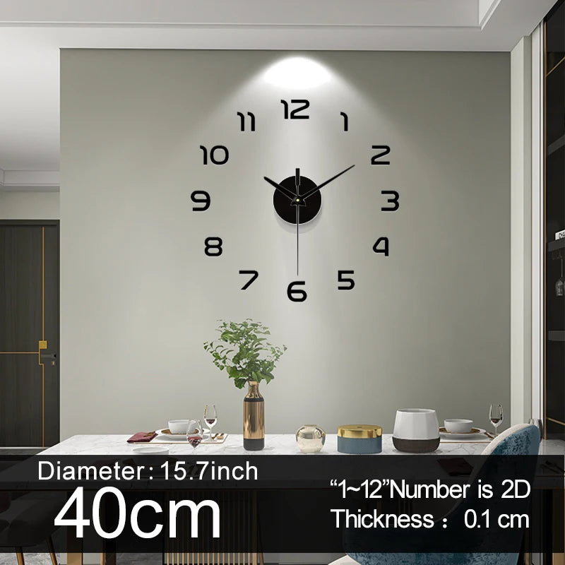 Large Wall Clock Quartz 3D DIY Big Watch Decorative Kitchen Clocks Acrylic Mirror Sticker Oversize Wall Clocks Home Letter Decor