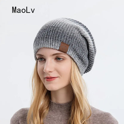 Colorful Plush Knitted Hat for Women Winter Gradient Color Warm Wool Cap Female Skull Beanies Outdoor Thickened Bonnet tool