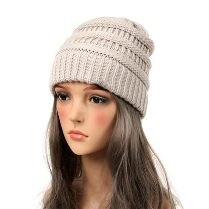 25 Color Knitted Beanies Hat Cap Skully Trendy Warm Chunky Soft Stretch Cable Knit Winter Hat For Women Fashion Gift