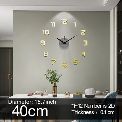 Large Wall Clock Quartz 3D DIY Big Watch Decorative Kitchen Clocks Acrylic Mirror Sticker Oversize Wall Clocks Home Letter Decor