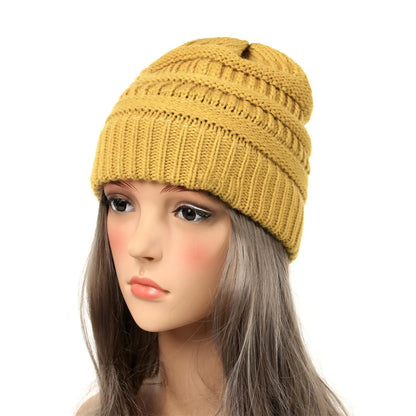 25 Color Knitted Beanies Hat Cap Skully Trendy Warm Chunky Soft Stretch Cable Knit Winter Hat For Women Fashion Gift