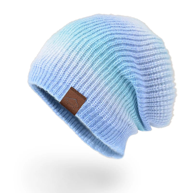 Colorful Plush Knitted Hat for Women Winter Gradient Color Warm Wool Cap Female Skull Beanies Outdoor Thickened Bonnet tool