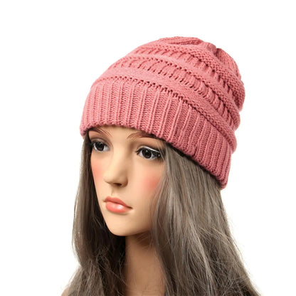 25 Color Knitted Beanies Hat Cap Skully Trendy Warm Chunky Soft Stretch Cable Knit Winter Hat For Women Fashion Gift