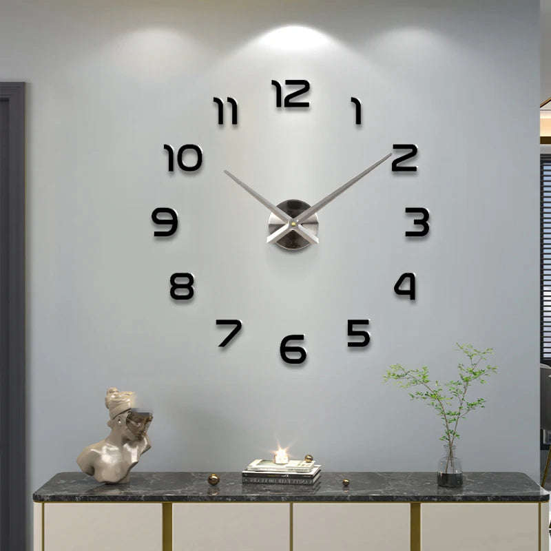 Large Wall Clock Quartz 3D DIY Big Watch Decorative Kitchen Clocks Acrylic Mirror Sticker Oversize Wall Clocks Home Letter Decor