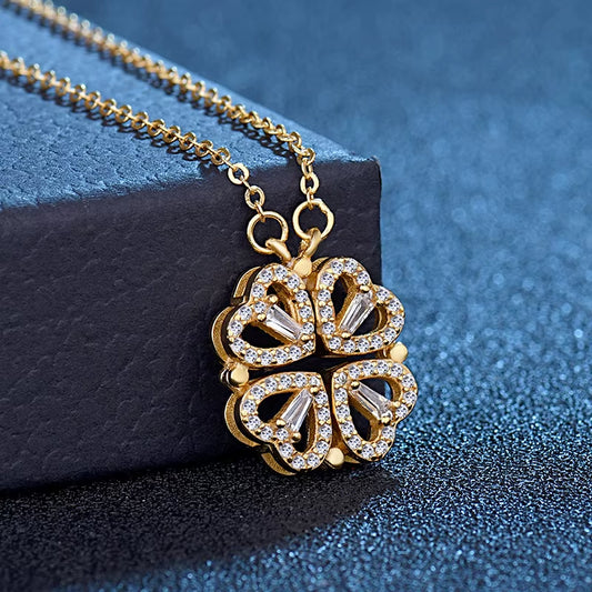 Vintage Lucky Four Leaf Clover Necklaces for Women Love Heart Pendant Choker Clavicle Chain Necklace Stainless Steel Jewelry