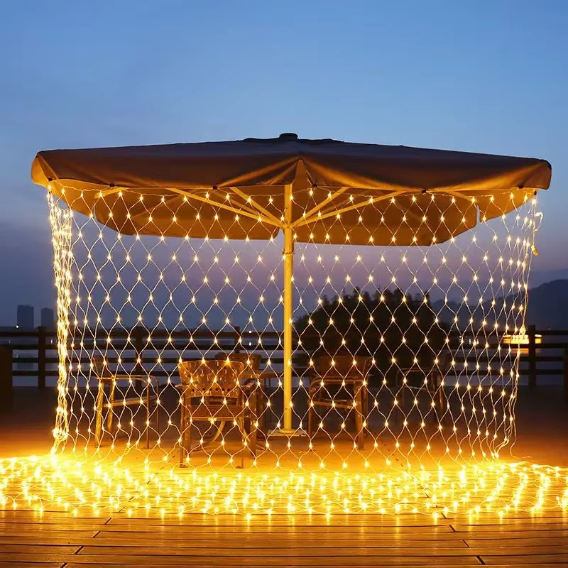 Christmas Net Mesh String Light Outdoor LED Garden Holiday Party Wedding Fairy Light Garland Tree Bushes Fence Wall Decor