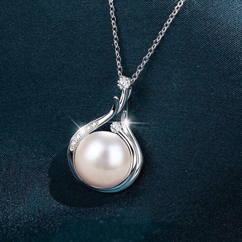 925 Sterling Silver Crystal Pearl Pendant Necklace Women Girls Jewellery Gift UK