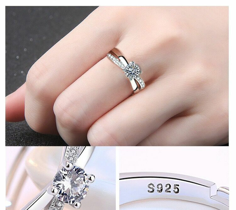 Women Girls Crystal Stone Adjustable Ring 925 Sterling Silver Jewellery Gift UK