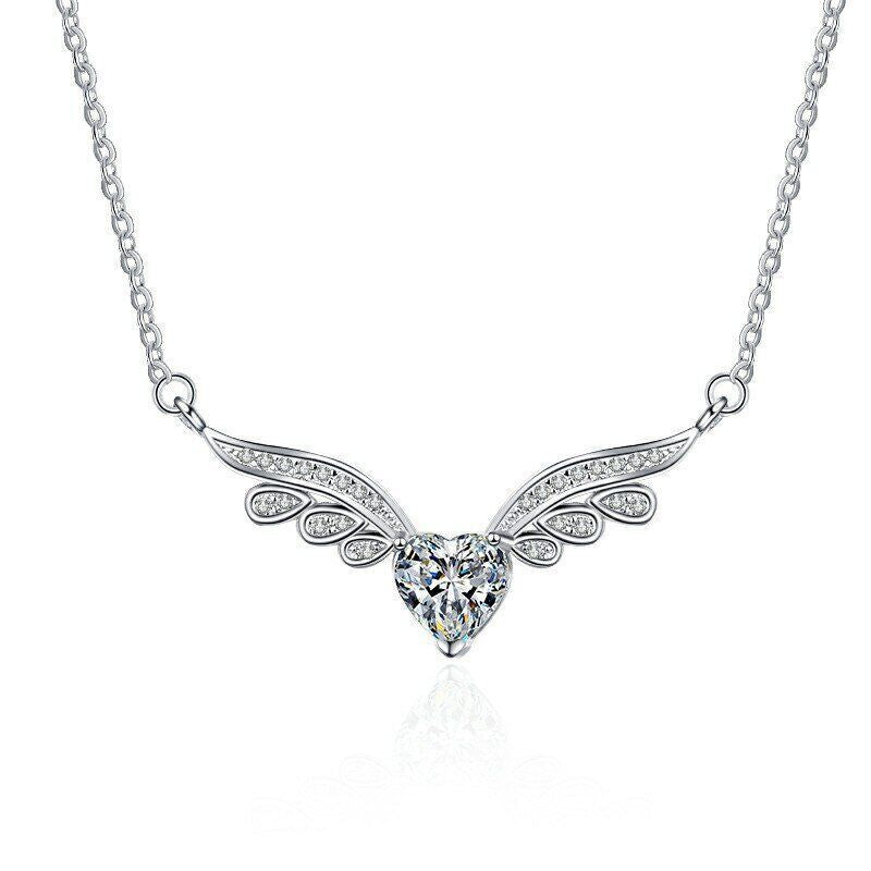 Elegant Crystal Angel Wing Heart Choker Necklace Women Girls Silver Jewellery